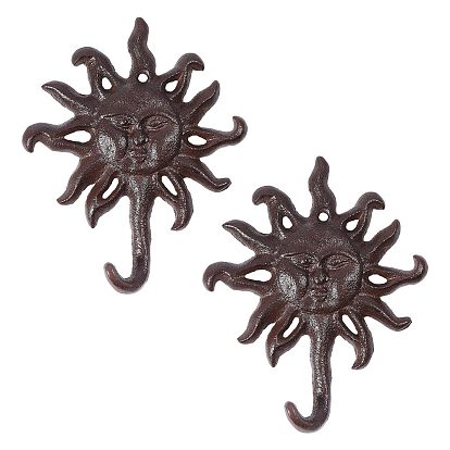 Rustic Cast Iron Sun Face Wall Hook, Decorative Hook for Coats, Keys, Towels