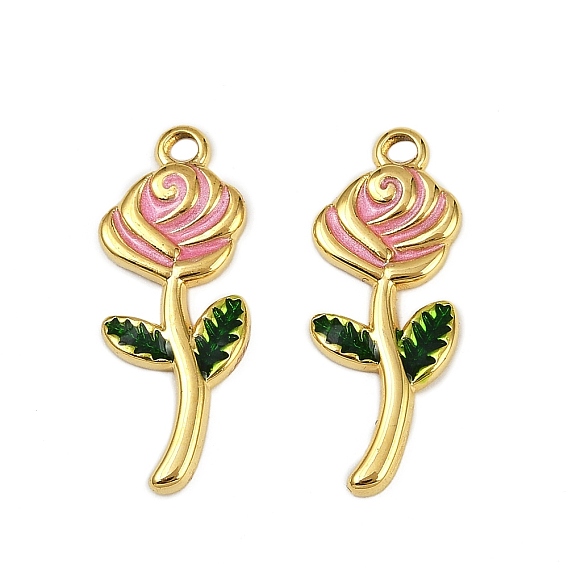 304 нержавеющей стальной эмали подвески, ионное покрытие (ip), прелести цветка розы, реальный 18 k позолоченный