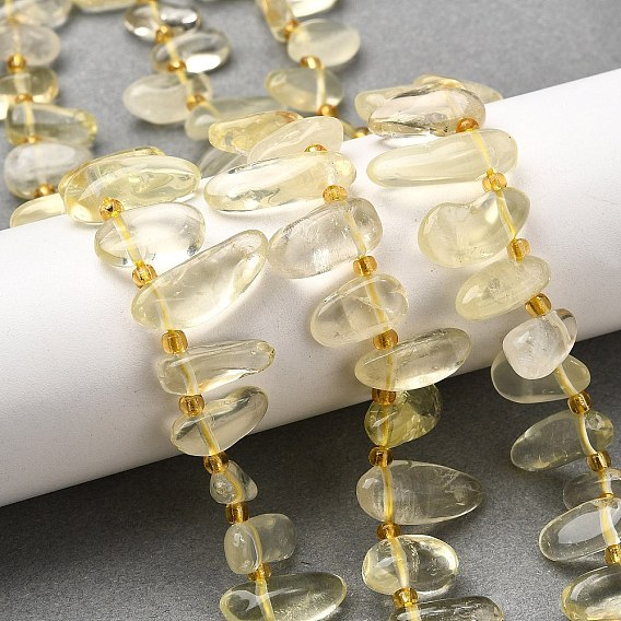 Нити из натуральных бусин лимонного кварца (обработанных нагреванием), самородки, Топ пробуренной, упавший камень, с бисером