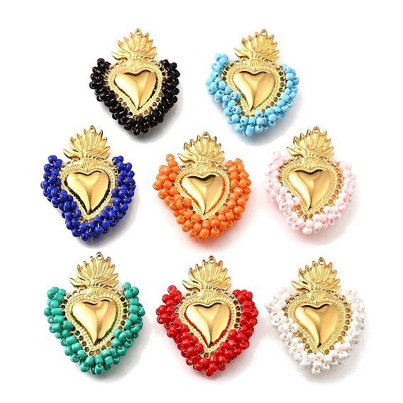 304 подвески из нержавеющей стали, со стеклянными бисеринами, очарование священного сердца, реальный 18 k позолоченный