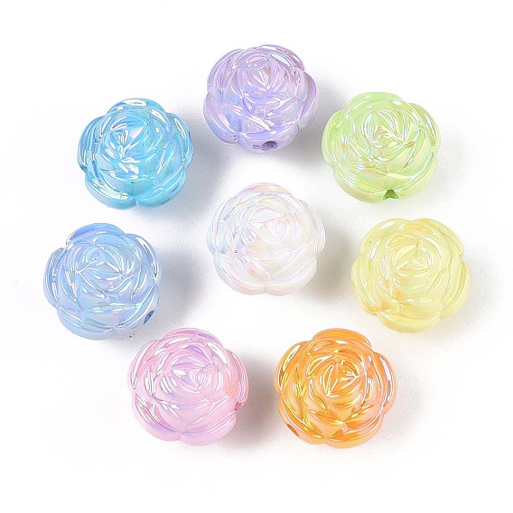Непрозрачные акриловые бусины с УФ-покрытием, радужный, роза