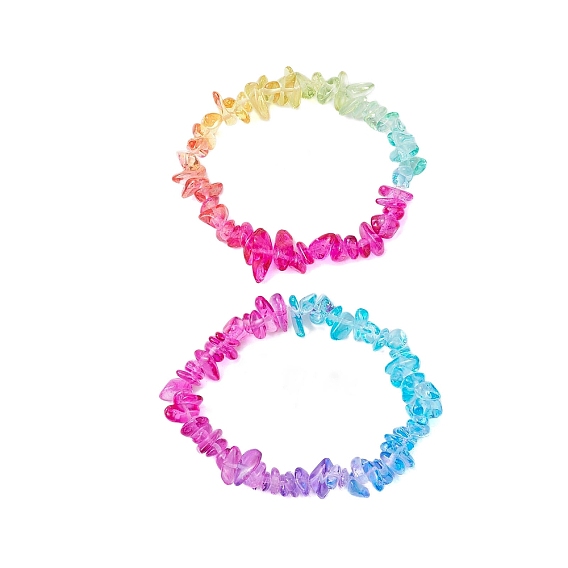 Женские эластичные браслеты цвета радуги со стеклянной крошкой и бисером