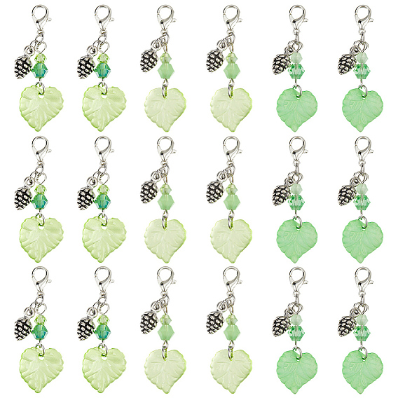 30шт. акриловые подвесные украшения в виде листьев, с подвесками в виде сосновых шишек из сплава и застежками-карабинами
