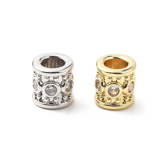 Колонна латунные микропаве прозрачные кубические цирконии европейские бусины, бусины с большим отверстием, стойки покрытие, без свинца и без кадмия, долговечный