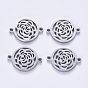 201 Stainless Steel Links Connectors, Laser Cut, Flat Round with Rose Flower