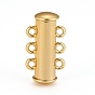 3-Strands 6-Holes Tube Brass Magnetic Slide Lock Clasps, Nickel Free, 21x10x6.5mm, Hole: 2mm