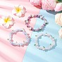 3Шт. браслетов из натурального розового кварца, окрашенного аквамарина и лепидолита с бусинами для женщин, с бусинами в виде цветочков из АБС-пластика, имитирующими жемчуг