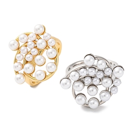 Стойка покрытие цветок латунь абс имитация жемчуга открытые манжеты кольца для женщин, без свинца и без кадмия, долговечный