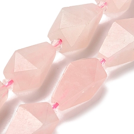 Natural Rose Quartz Beads Strands, Faceted, Teardrop, with Seed Beads