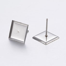 304 Stainless Steel Ear Stud Findings, Square