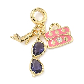 Латунь микропаве прозрачный кубический цирконий европейские подвески с подвесками, эмалевые подвески с большими отверстиями, высокие каблуки, очки и сумочки, долговечный, стойки покрытие, без кадмия и без свинца