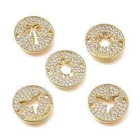 Breloques de connecteur en laiton micro pavé de zircone cubique transparente, lien rond plat, crémaillère plaquage, plaqué longue durée, sans cadmium et sans plomb