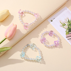 Sweet Crystal Bead Hair Tie and Bracelet with 3 Cute Bear Charms