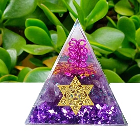 Orgonite Pyramid Resin Energy Generators, Reiki Round Natural Amethyst Chip Inside for Home Office Desk Decoration