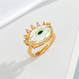 Devil's Eye Crystal Ring with Gold Plating and Adjustable Opening for Index Finger