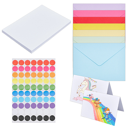 35Pcs 7 Colors Paper Envelope, Rectangle, with 35Pcs Paper Blank Greeting Cards and 1Pcs PVC Dry Erase Dot Circles, Removable Sticker