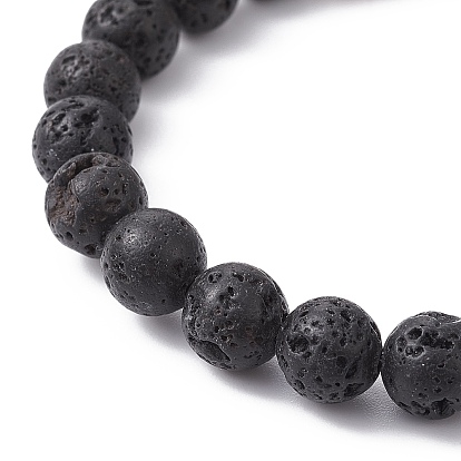 Dyed Natural Lava Rock Beaded Stretch Bracelets for Women, Yoga Chakra Jewelry, with Alloy Tree of Life Beaded