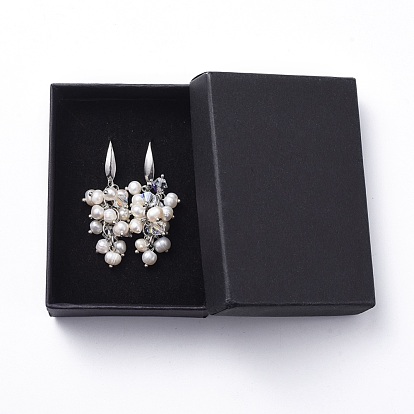 Dangle Earrings, with Natural Pearl, 304 Stainless Steel Earring Hooks and Cardboard Jewelry Set Boxes