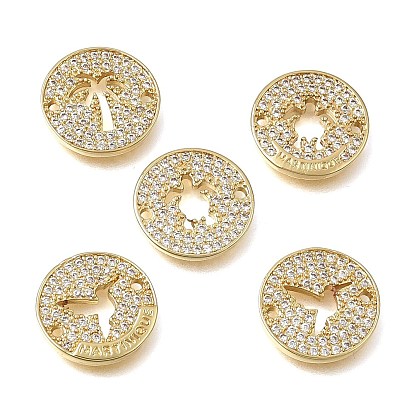 Breloques de connecteur en laiton micro pavé de zircone cubique transparente, lien rond plat, crémaillère plaquage, plaqué longue durée, sans cadmium et sans plomb