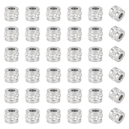 30Pcs 304 Stainless Steel Beads, with Polymer Clay Rhinestone, Column