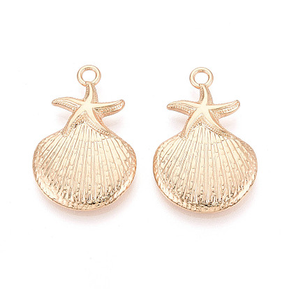 Rack Plating Alloy Pendants, Starfish & Shell Shape Charms