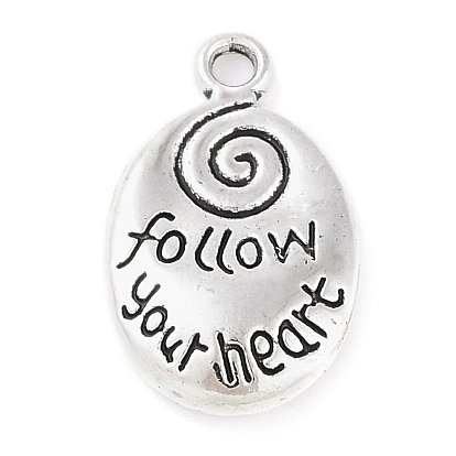 Подвески с сообщениями, сплав, тибетский стиль , овальные со словами следовать своему сердцу, без кадмия и без свинца, 20.2x12.5x4.5 мм, отверстие : 2 мм, Около 185 шт / 500 г