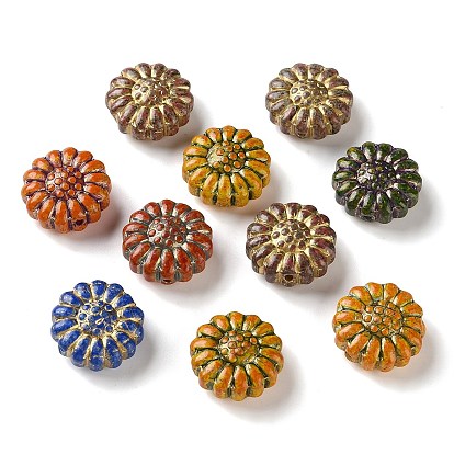Handmade Lampwork Beads, Sunflower, Golden Metal Enlaced