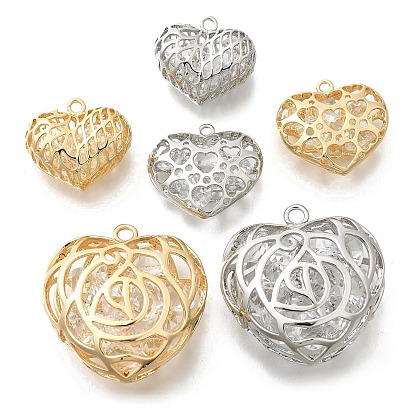 Латунь с кубическим цирконием подвеской, без кадмия, без никеля и без свинца, полые прелести сердца