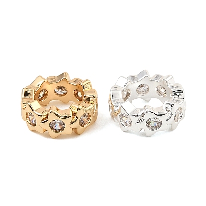 Латунные микро проложить кубического циркония бусы, плоские круглые со звездой, бусины с большим отверстием