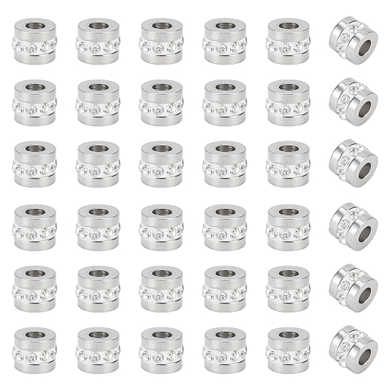 30pcs 304 perles en acier inoxydable, avec argile polymère strass, colonne