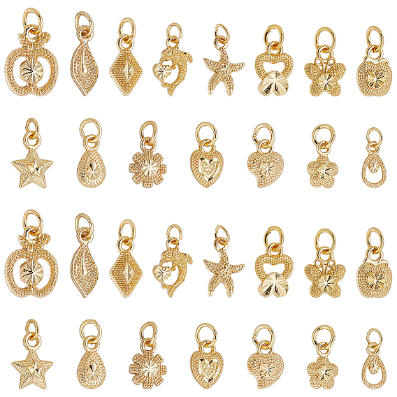 60шт 15 стиль гальванизированный сплав подвески, долговечный, С латунным кольцом прыжка, морская звезда и бабочка и цветок