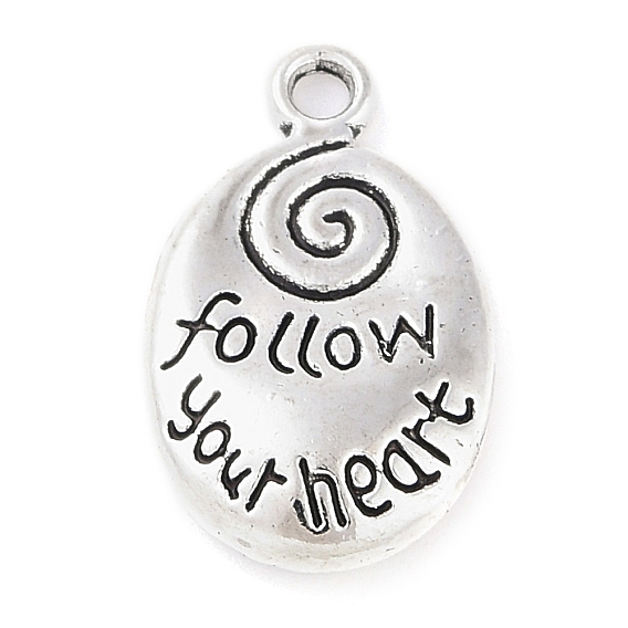 Подвески с сообщениями, сплав, тибетский стиль , овальные со словами следовать своему сердцу, без кадмия и без свинца, 20.2x12.5x4.5 мм, отверстие : 2 мм, Около 185 шт / 500 г