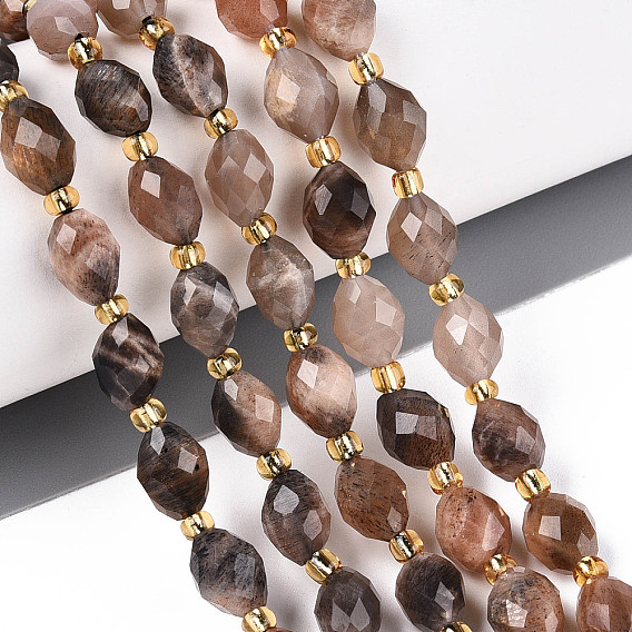 Натуральный черный солнечный камень бисер прядь, граненые, овальные, с бисером