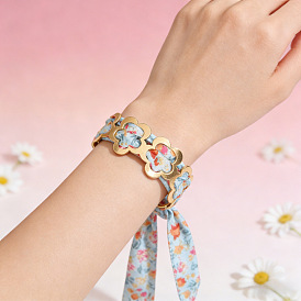 Браслеты-манжеты из ткани с цветочным узором для женщин, золотые