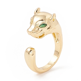 Yellow Green Cubic Zirconia Lion Open Cuff Ring, Brass Jewelry for Women, Lead Free & Cadmium Free