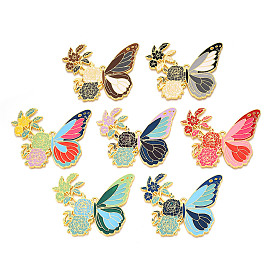 Rack Plating Alloy Enamel Big Pendants, Cadmium Free & Nickel Free & Lead Free, Butterfly with Flower Charms, Golden