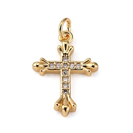 Brass Micro Pave Clear Cubic Zirconia Pendants, with Jump Ring, Cross