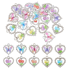 20шт 10 стили подвески из сплава стекла, сердце с цветком-бабочкой, cmолой