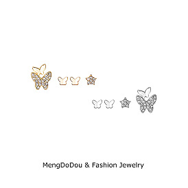 Butterfly Ear Studs Set with Diamond Inlaid - Sweet, Sleep without Taking Off, Delicate Ear Bone Studs.