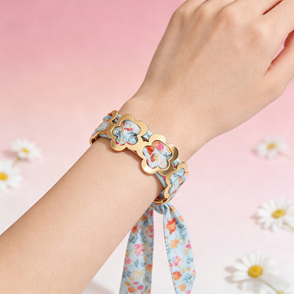 Браслеты-манжеты из ткани с цветочным узором для женщин, золотые