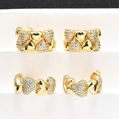 Женские серьги-гвоздики из латуни с микропаве и прозрачным кубическим цирконием, сердце