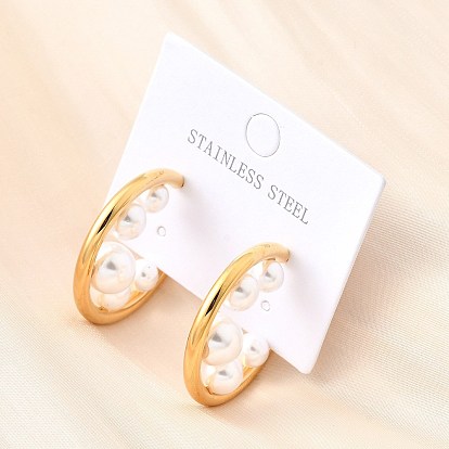 C-образные 304 серьги-гвоздики из нержавеющей стали, с абс пластмассовой имитационной жемчужиной, ионное покрытие (ip)