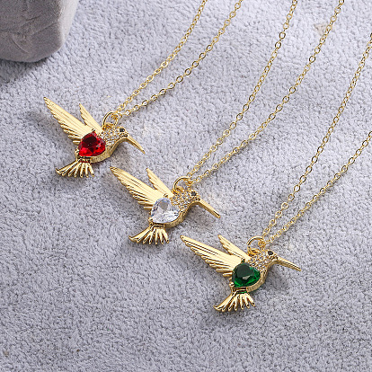 18K Gold Plated Heart Bird Pendant Necklace with Zirconia - Fashionable and Minimalist Collarbone Chain for Women