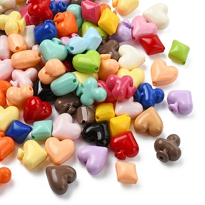 Playing Card Theme Baking Paint Opaque Acrylic Beads, Mixed Color