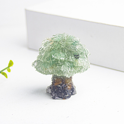 Natural Mixed Gemstone Tree Ornaments, Resin Home Display Decorations, Reiki Energy Stone for Healing