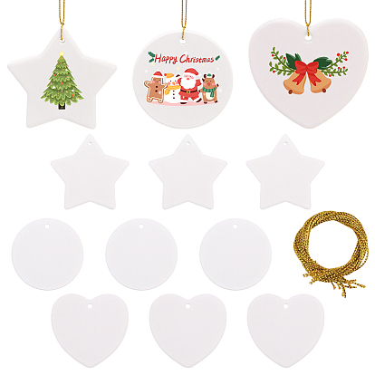 12шт. 3 стили, пустые фарфоровые листы, подвесные украшения, с джутовыми шнурами, для рождественского украшения