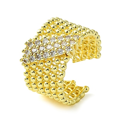 Brass Micro Pave Cubic Zirconia Open Cuff Rings, Wide Ring
