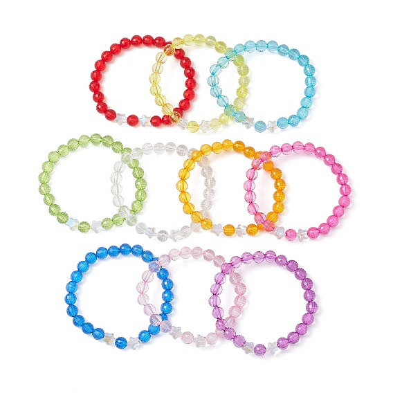 10 шт. 10 цвета, наборы эластичных браслетов из прозрачного акрила и стеклянных бусин, граненые женские штабелируемые браслеты круглой формы со звездами