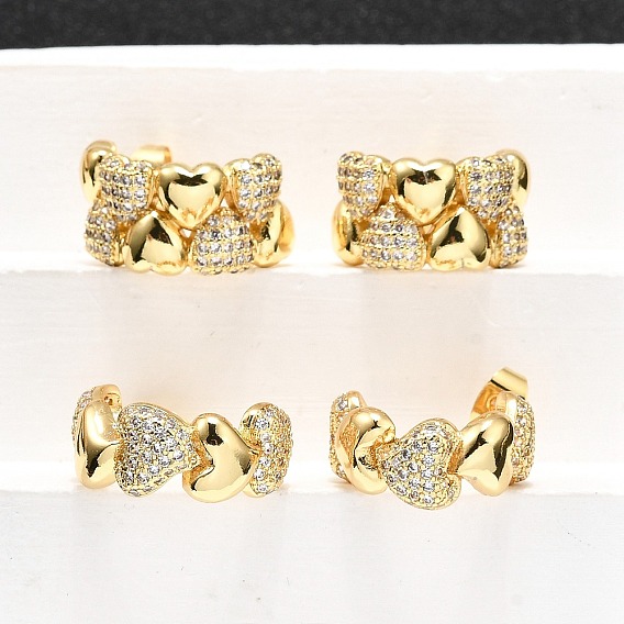 Женские серьги-гвоздики из латуни с микропаве и прозрачным кубическим цирконием, сердце