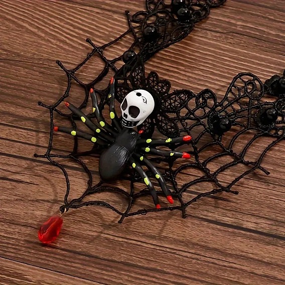 Женские нагрудники-ожерелья из сплава с акриловым черепом, пауком и кружевной паутиной на Хэллоуин